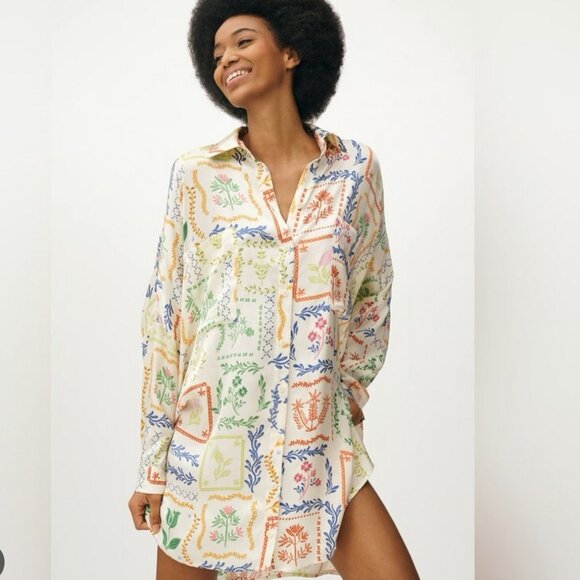 NWT Anthropologie Corey Lynn Calter Long-Sleeve Printed Mini Shirt Dress - Picture 1 of 5